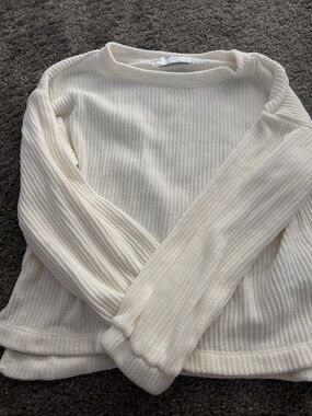 Old Navy Girls 10-12(L) Ribbed Crewneck Sweater in Cream